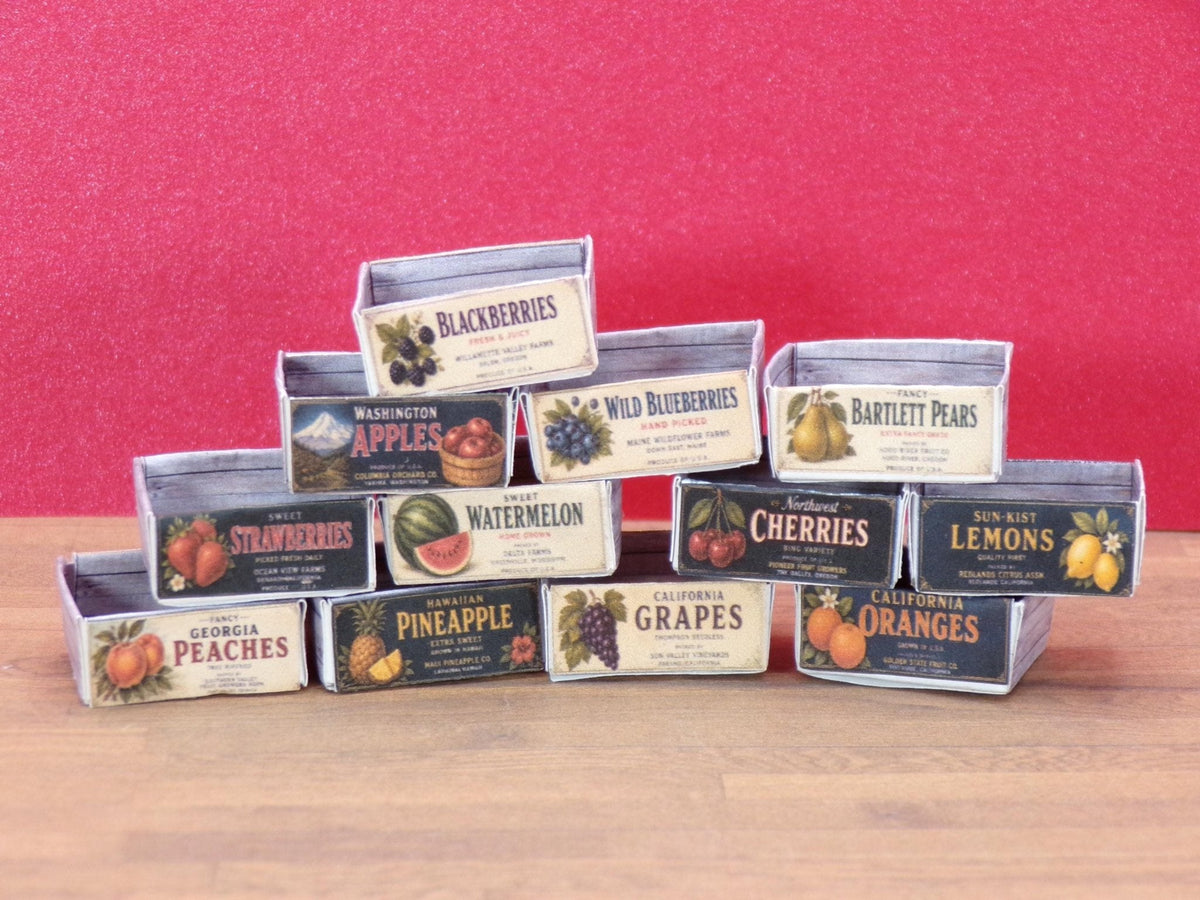 12 Vintage Fruit Crates – 1:24 Scale Miniature (PDF Download)