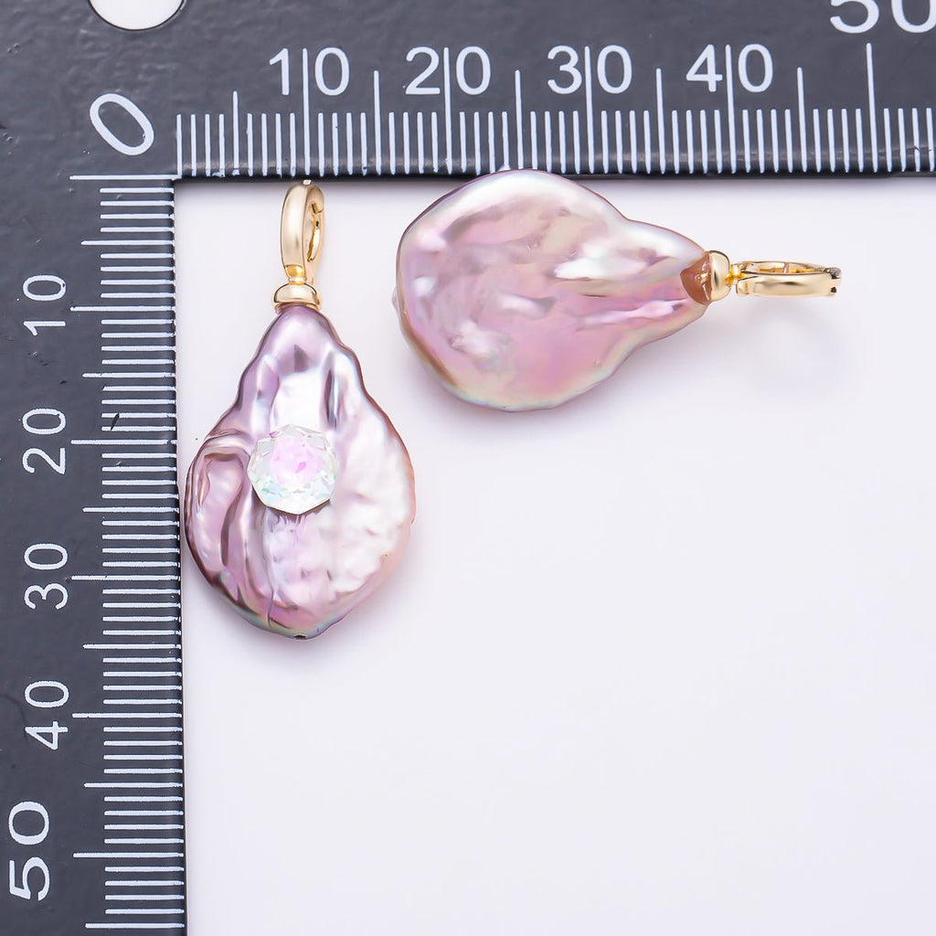 18K Gold Filled 30mm Iridescent CZ Purple Baroque Freshwater Pearl Pendant | Charms-01570