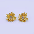24K Gold Filled 27mm Clear Round CZ Flower Textured Stud Earrings | AI498