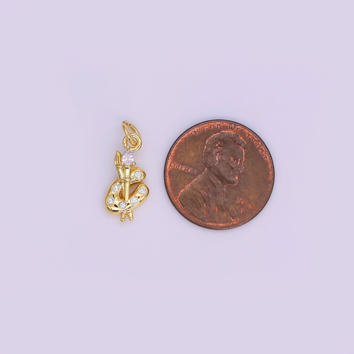 24K Gold Filled CZ Paint Brush Tool Charm | AF422