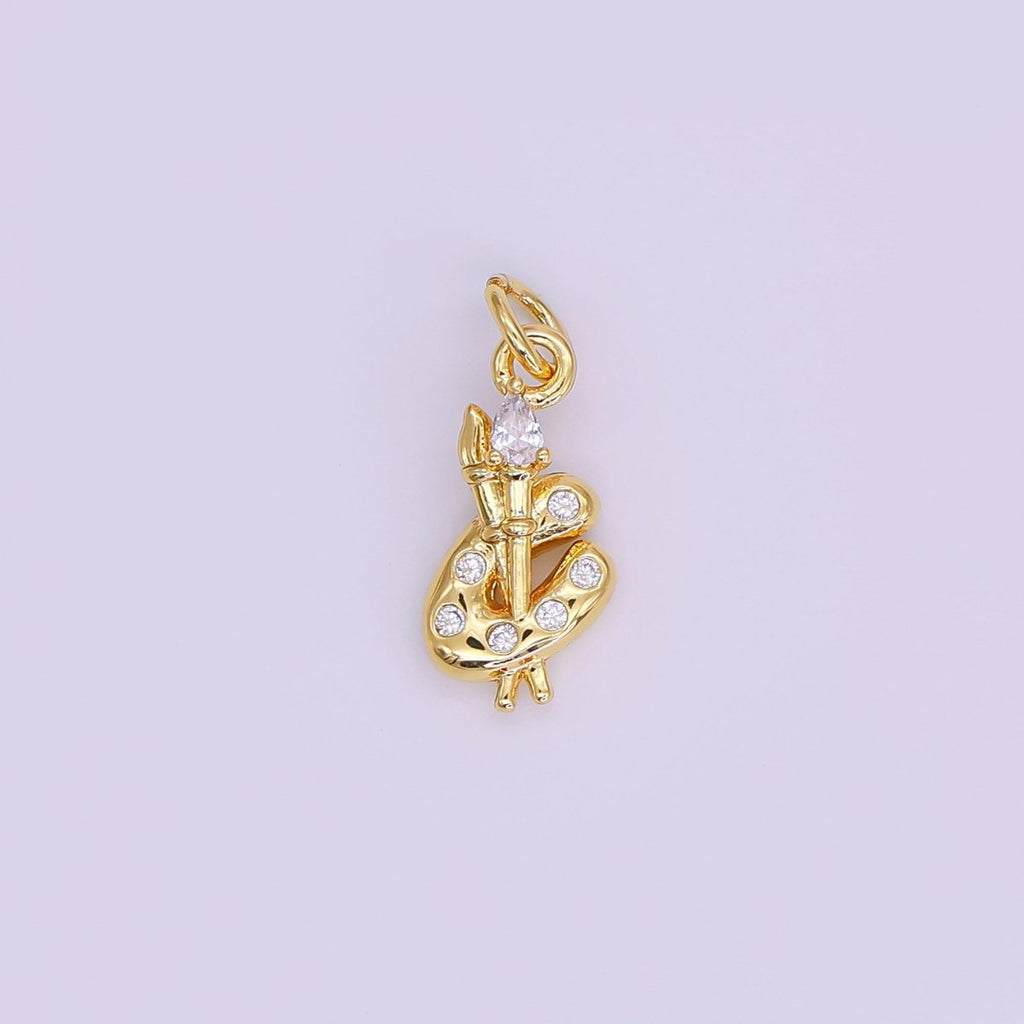 24K Gold Filled CZ Paint Brush Tool Charm | AF422