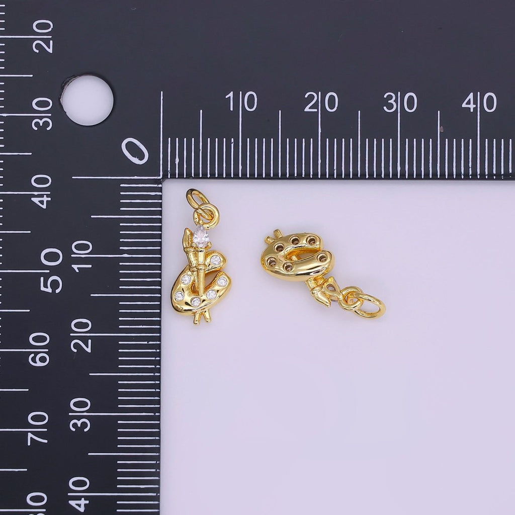 24K Gold Filled CZ Paint Brush Tool Charm | AF422