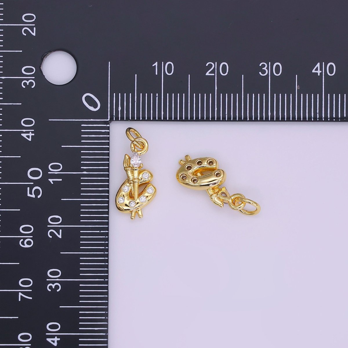 24K Gold Filled CZ Paint Brush Tool Charm | AF422