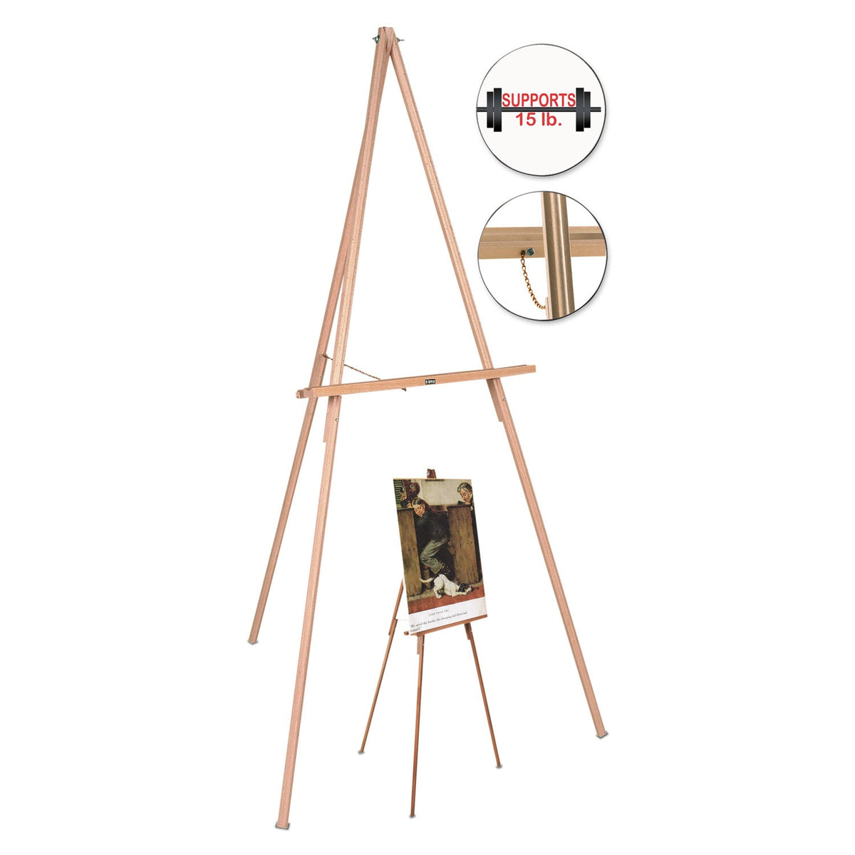 MasterVision Oak Display Tripod Easel, 60" High, Wood/Brass