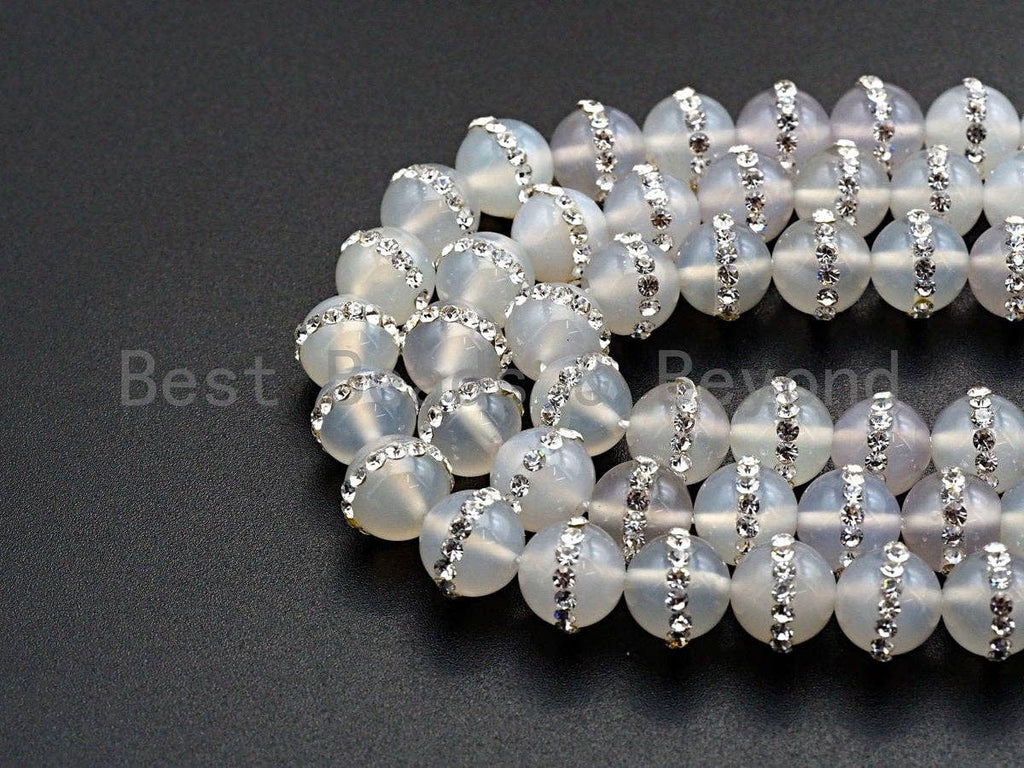 White Agate with rhinestone inlaid, 6mm/8mm/10mm/12mm/14mm, Natural Agate Beads, 15.5inch Full strand, SKU#V58