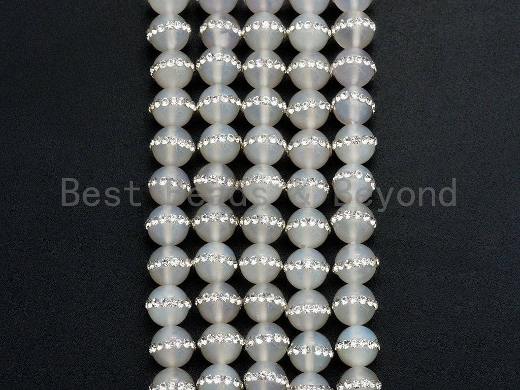 White Agate with rhinestone inlaid, 6mm/8mm/10mm/12mm/14mm, Natural Agate Beads, 15.5inch Full strand, SKU#V58
