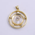 14K Gold Filled 30mm Clear Quartz, Rose Quartz, Amethyst CZ Open Round Pendant | AH055 - AH057