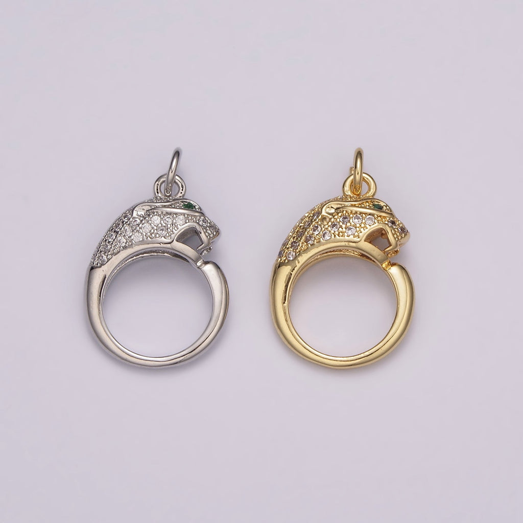 Gold, Silver Micro Paved Circular Leopard Panther Pendant Round Charm | E701 E702