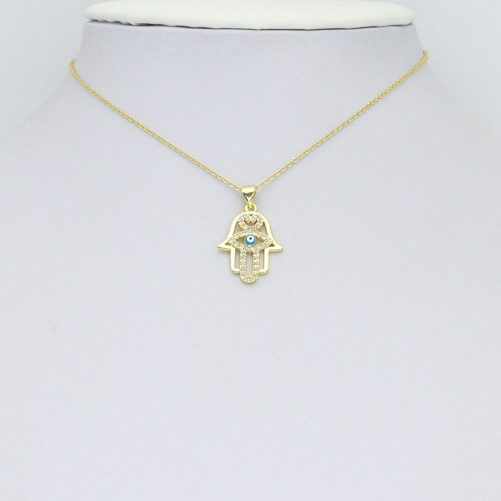 Bible Angel Gold Evil Eye On Hamsa Hand Charm Pendant, Sku#LK1305