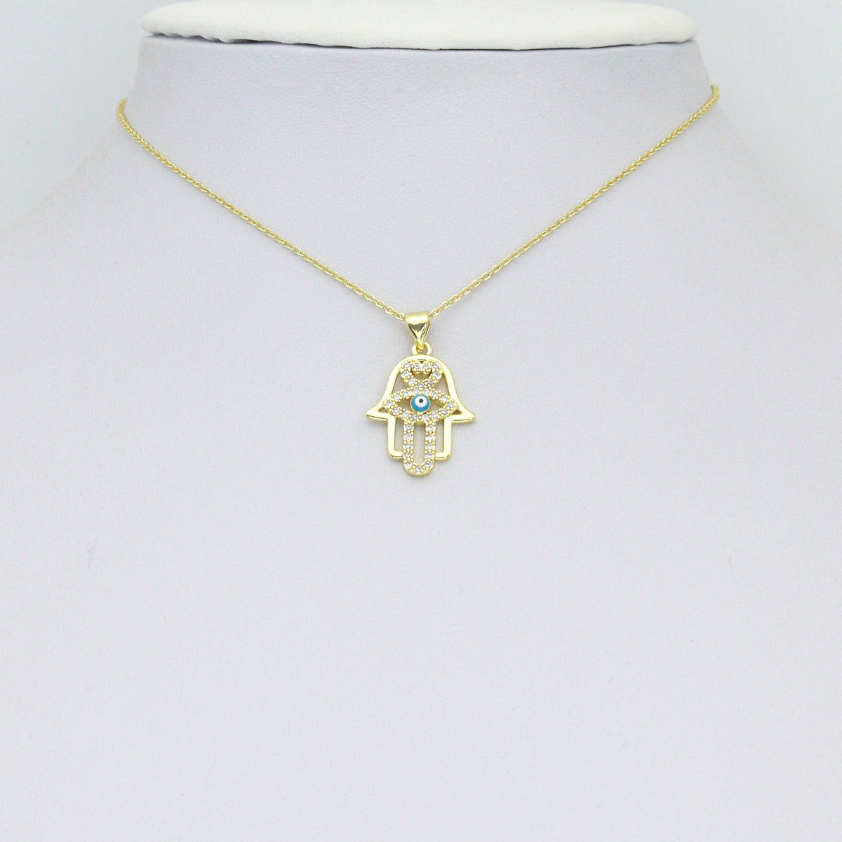 Bible Angel Gold Evil Eye On Hamsa Hand Charm Pendant, Sku#LK1305