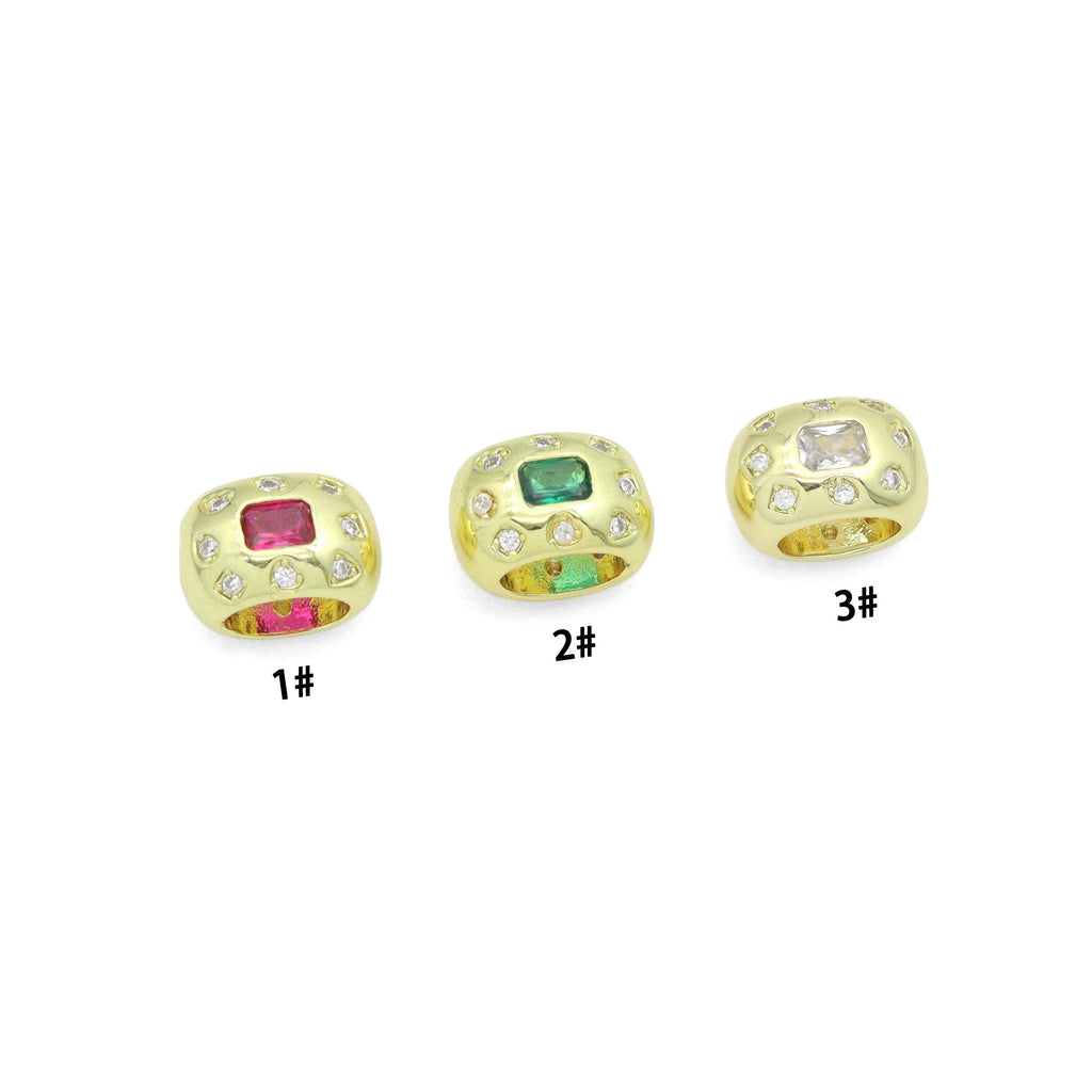 Pink Green CZ Gold Large Hole Oval Spacer Beads Charm Pendant, Sku#LX967