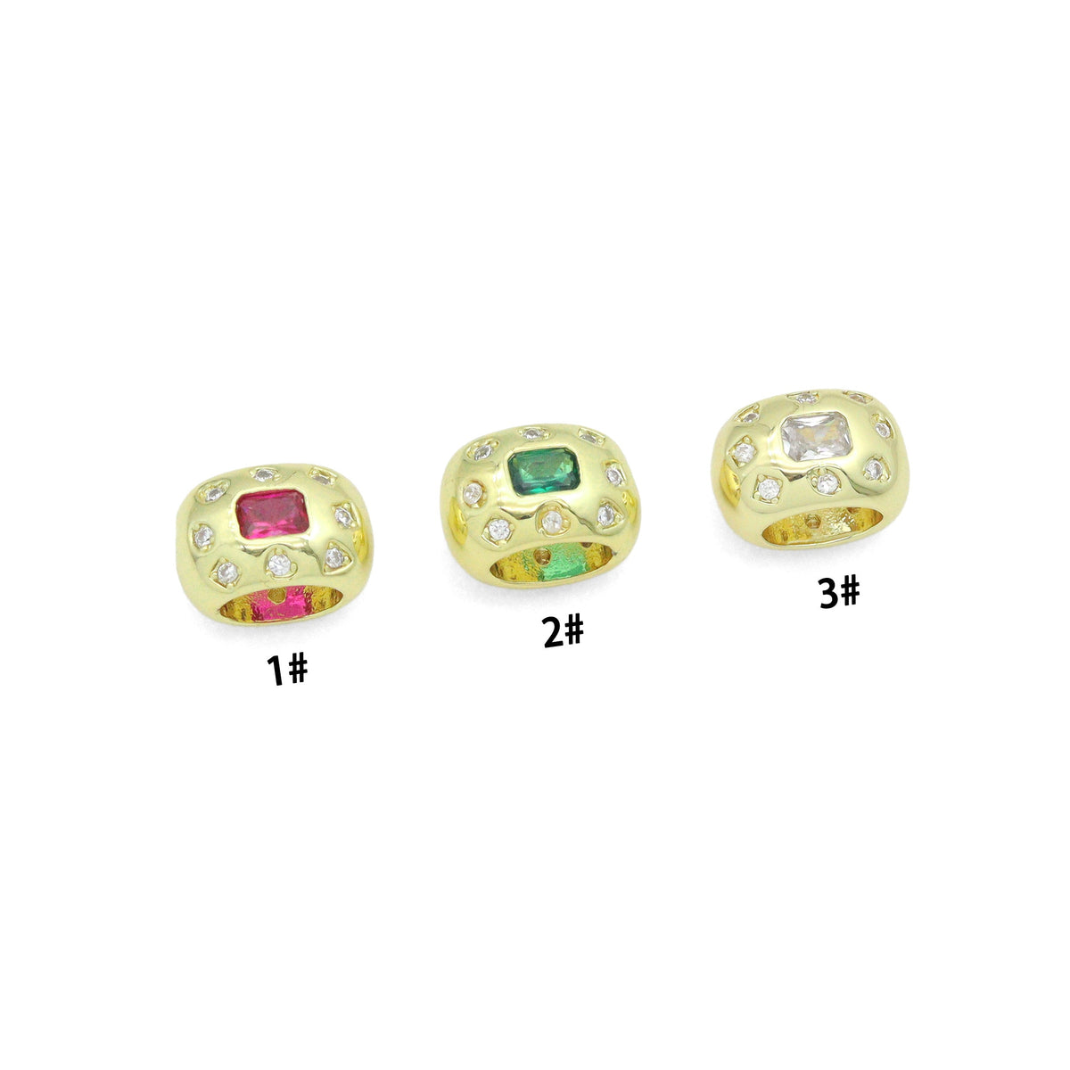 Pink Green CZ Gold Large Hole Oval Spacer Beads Charm Pendant, Sku#LX967