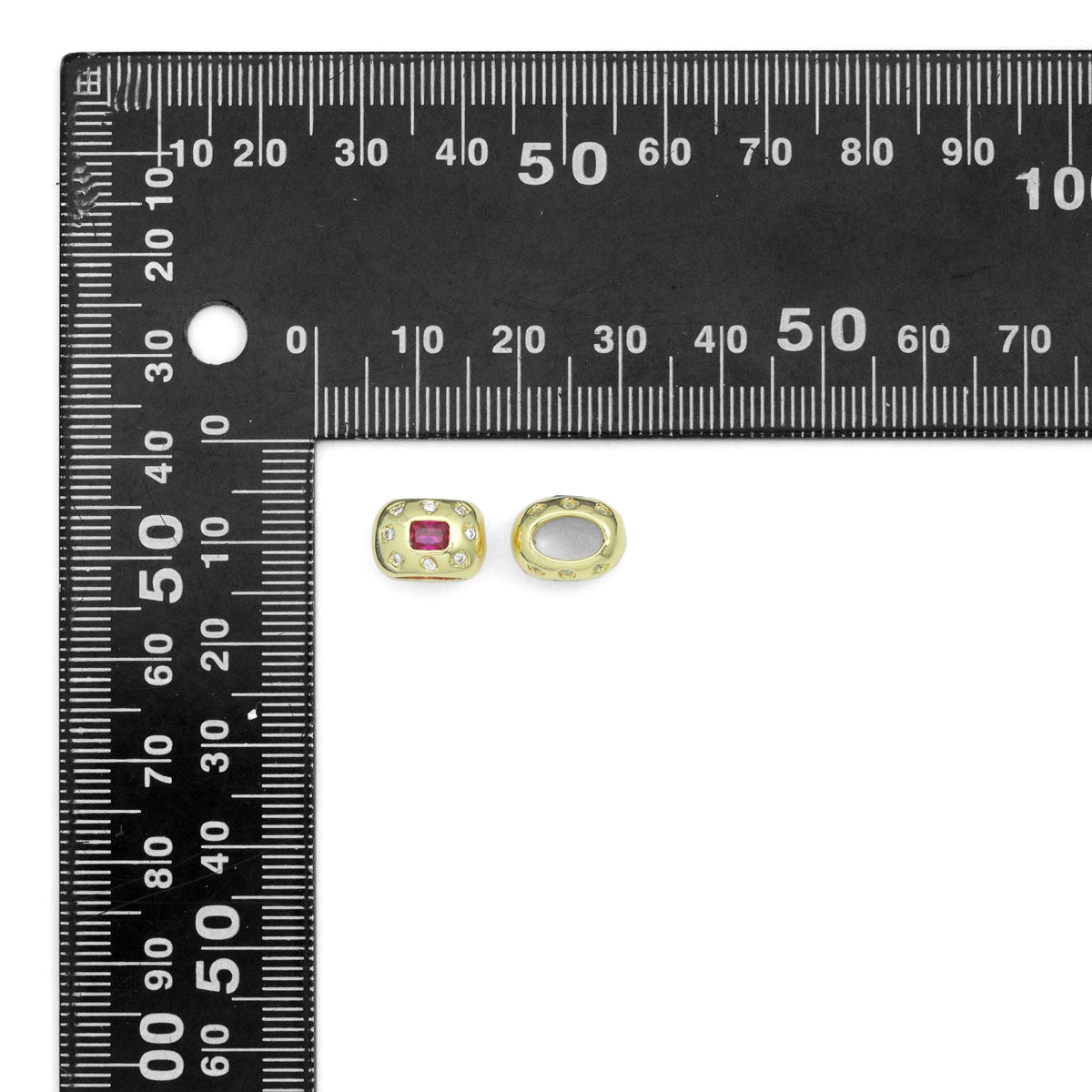 Pink Green CZ Gold Large Hole Oval Spacer Beads Charm Pendant, Sku#LX967