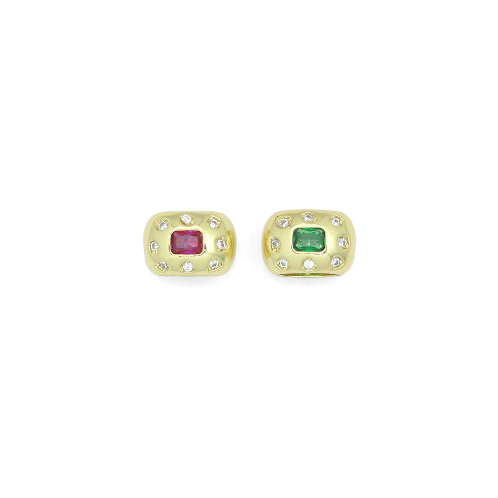 Pink Green CZ Gold Large Hole Oval Spacer Beads Charm Pendant, Sku#LX967