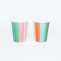 Pastel Striped Paper Cups (x12) | Colorful Retro Party Cups | Pop Party Supplies