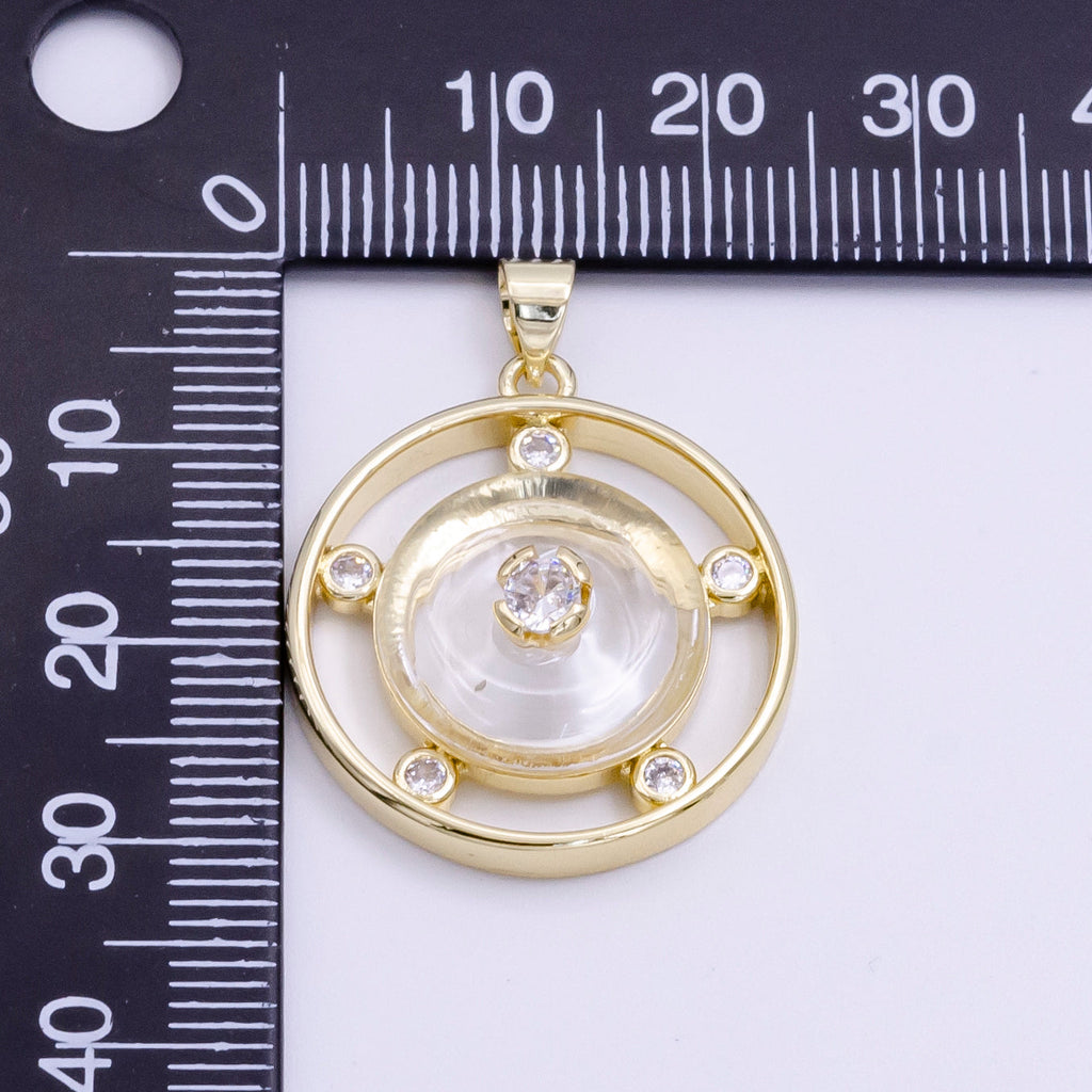 14K Gold Filled 30mm Clear Quartz, Rose Quartz, Amethyst CZ Open Round Pendant | AH055 - AH057