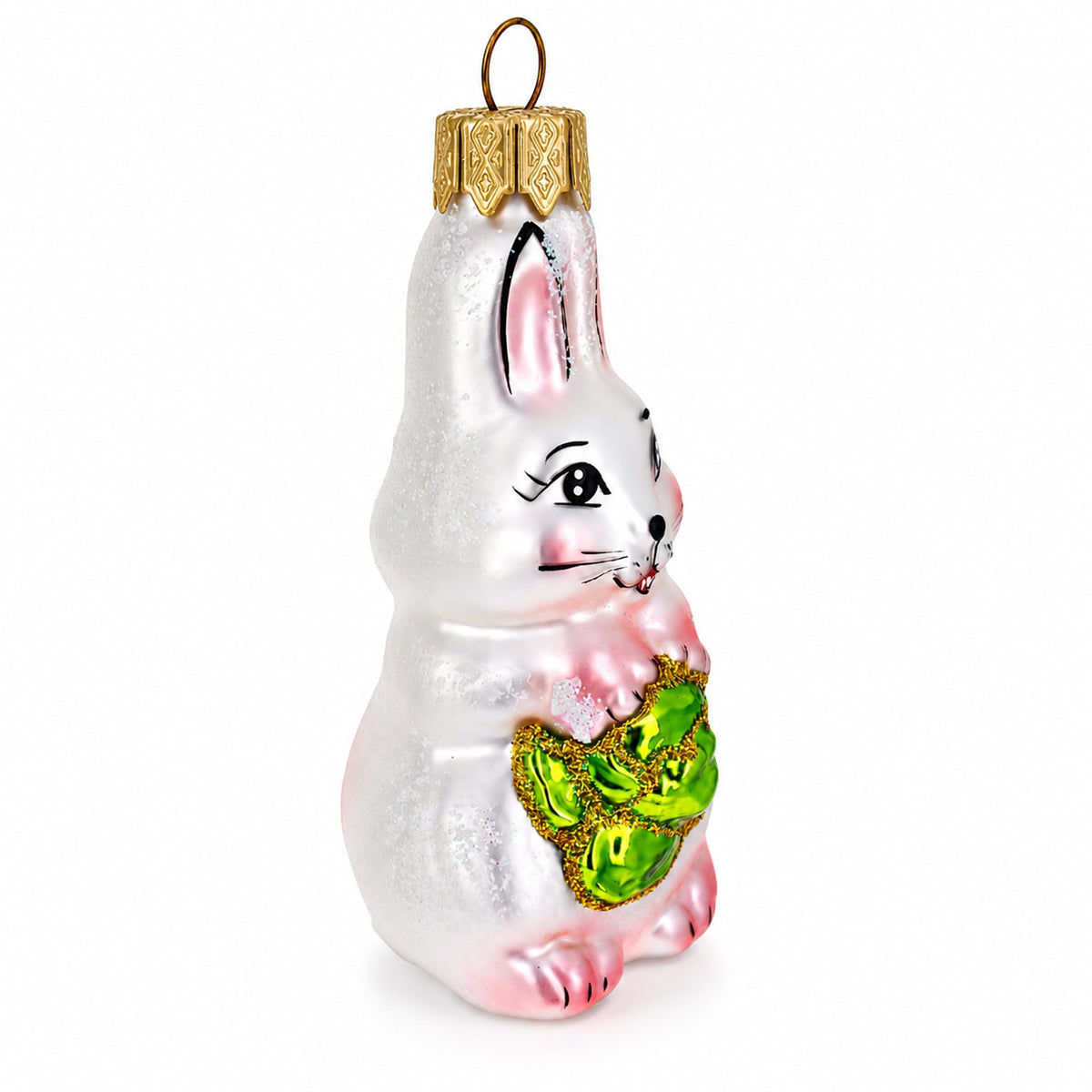 Bunny with Cabbage Glass Christmas Ornament