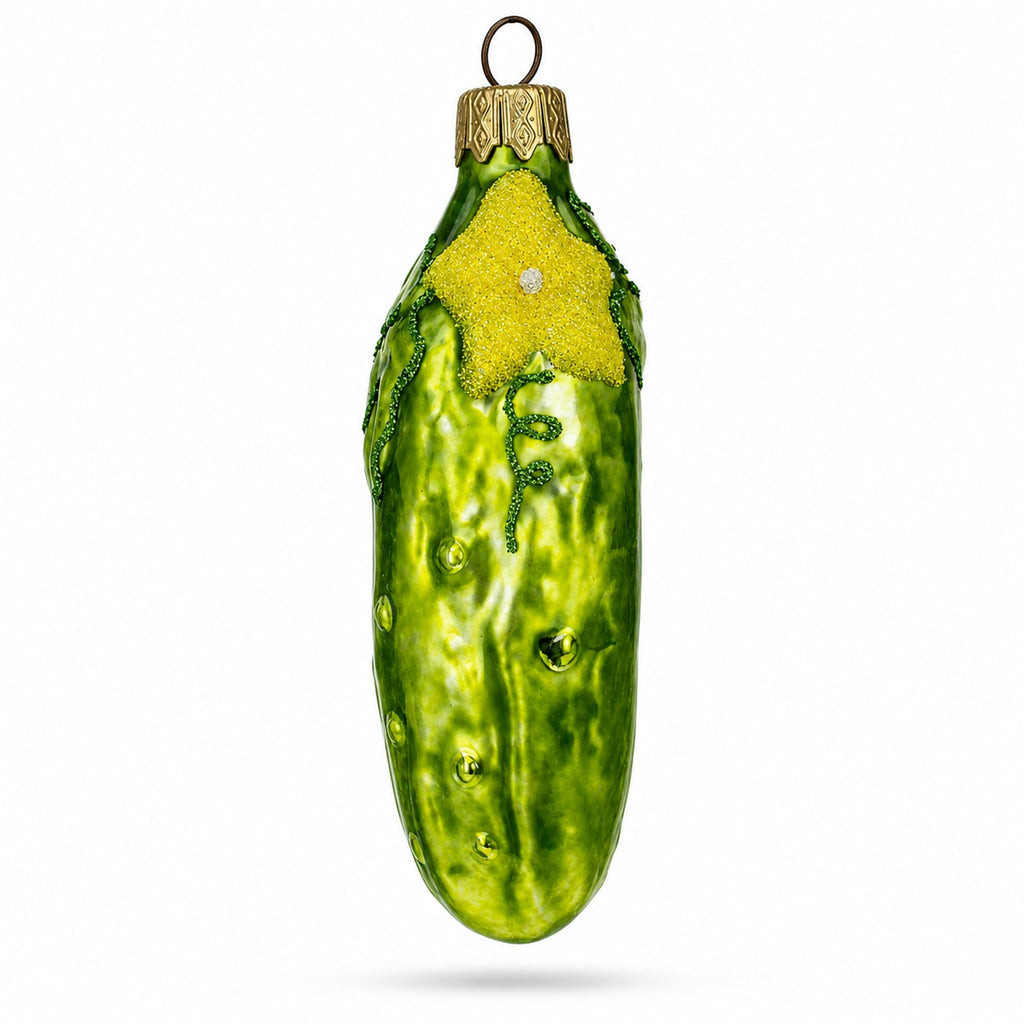 Cucumber with Vine and Star Blossom Glass Christmas Ornament