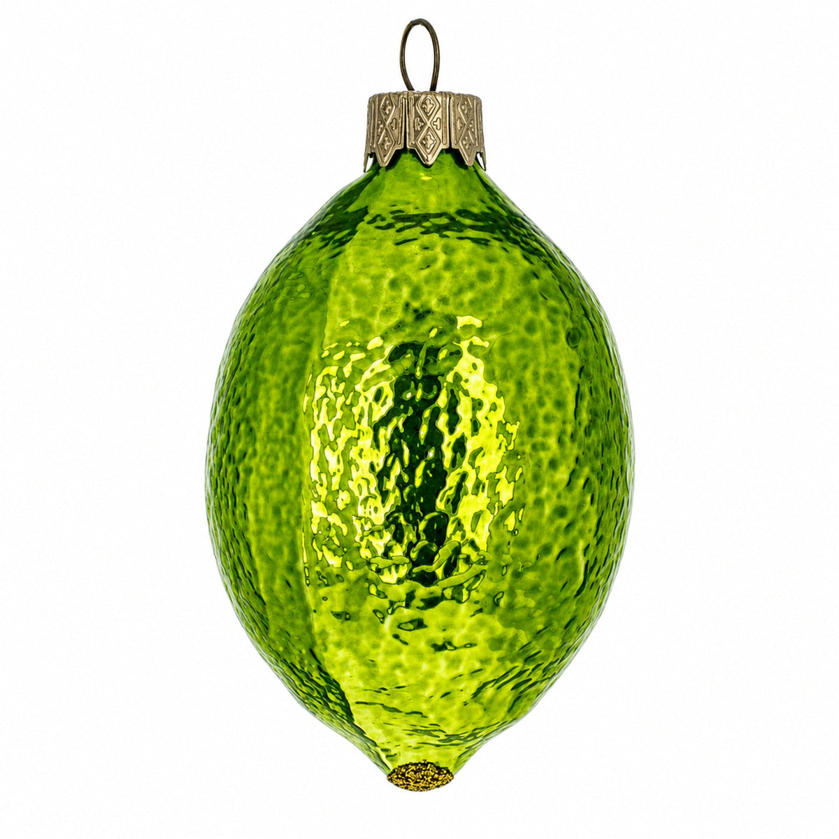 Lime with Shiny Leaf Glass Christmas Ornament