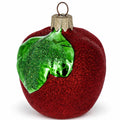Red Apple with Green Leaf Glass Christmas Ornament