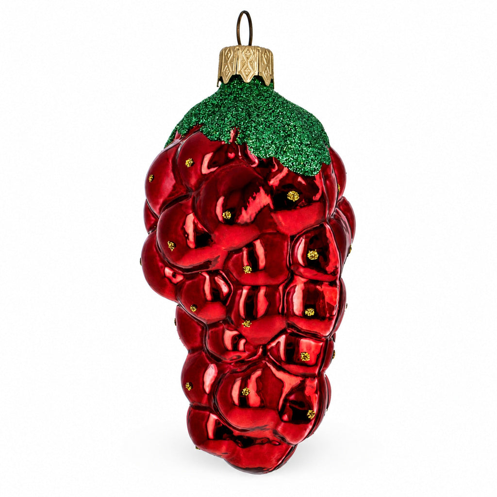 Red Grapes with Green Leaf Glass Christmas Ornament