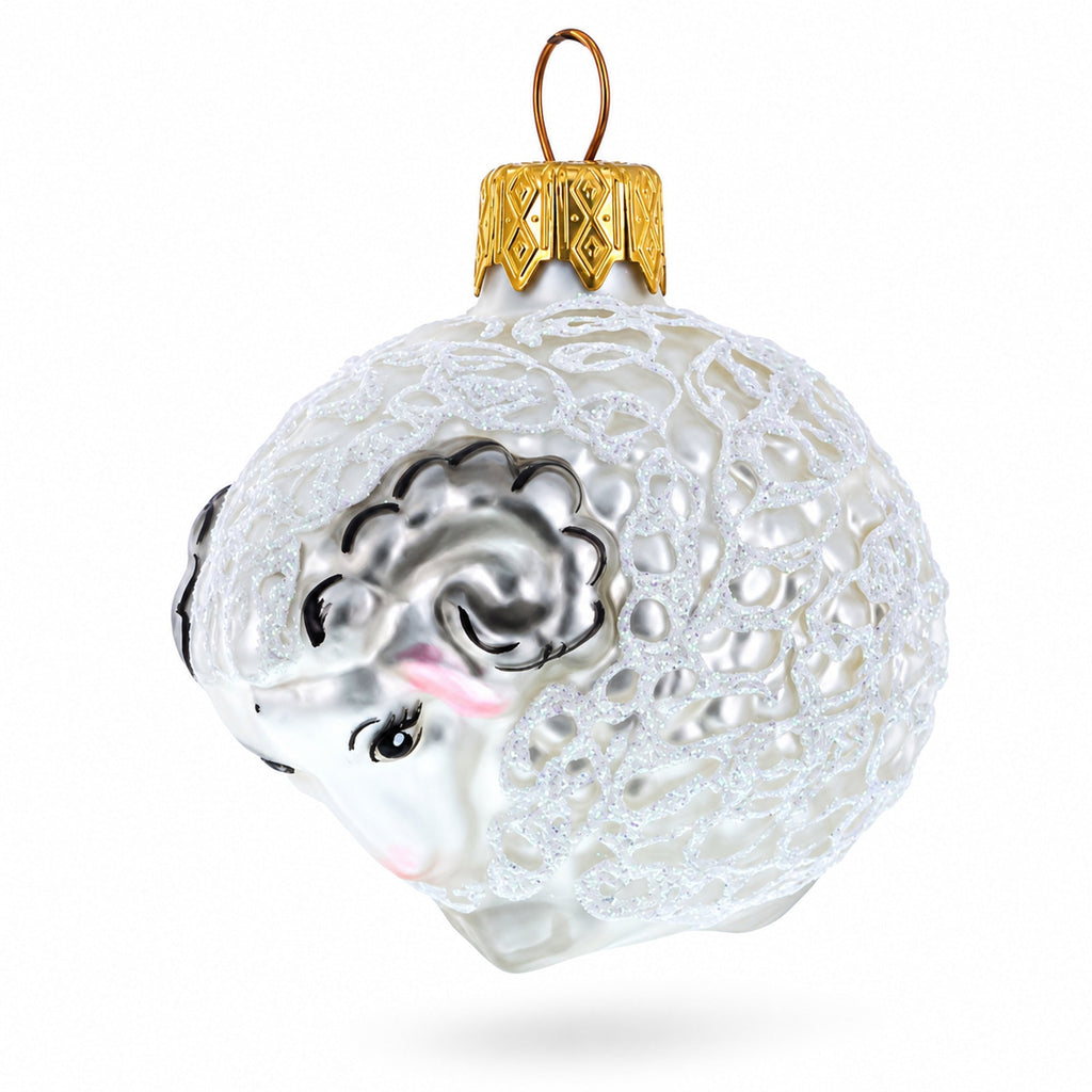 Woolly Ram with Curly Fleece Mini Glass Christmas Ornament