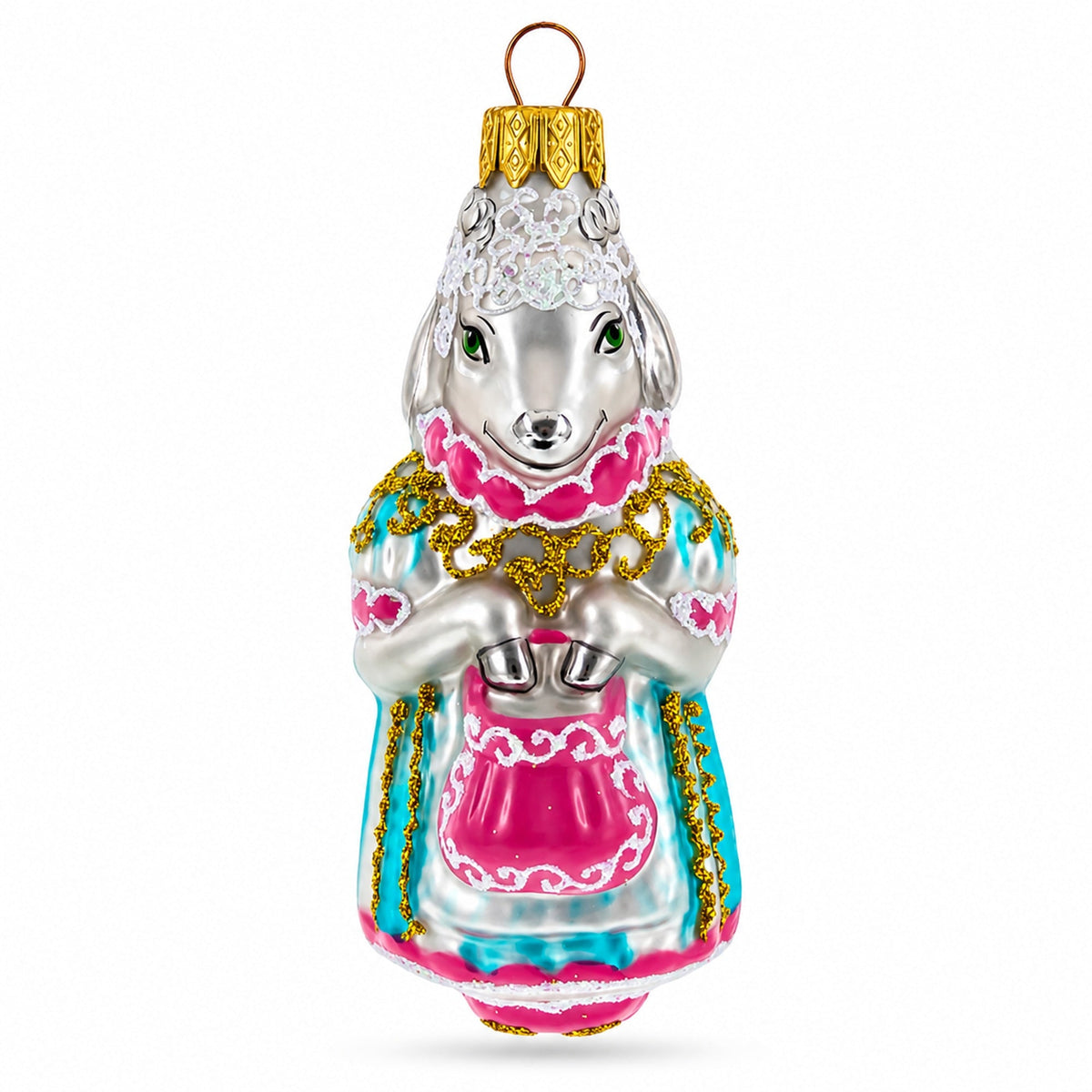 Goat in Traditional Folk Dress Koza Dereza Fairy Tale Glass Christmas Ornament