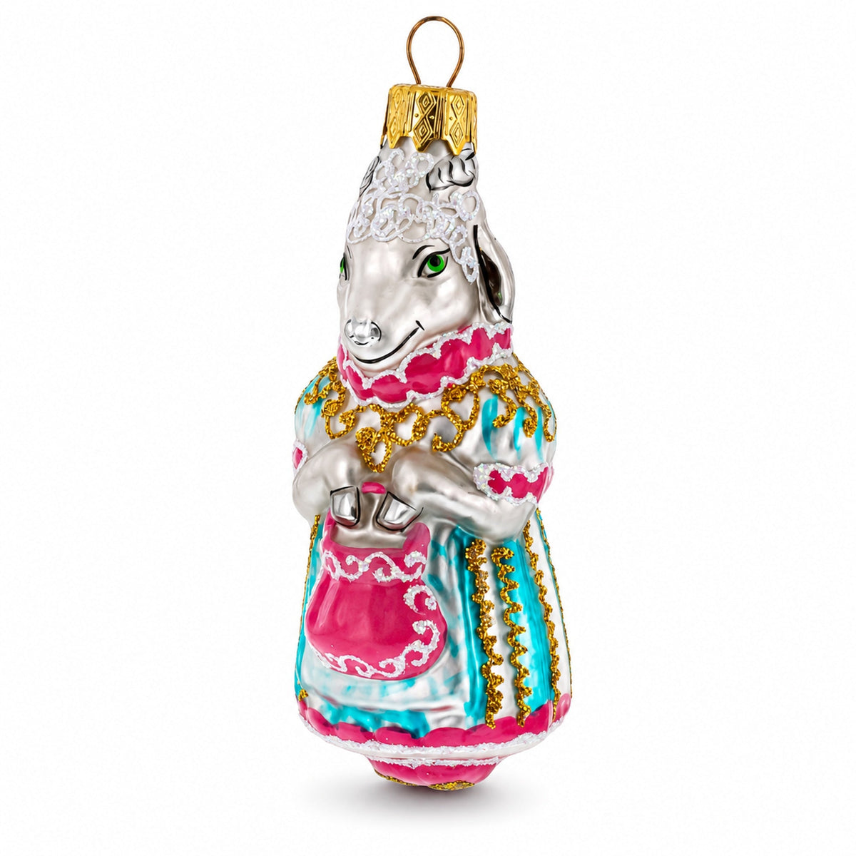 Goat in Traditional Folk Dress Koza Dereza Fairy Tale Glass Christmas Ornament