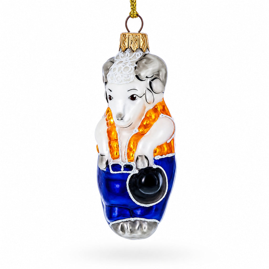 Goat in Folk Vest with Blue Trousers and Hat Glass Christmas Ornament