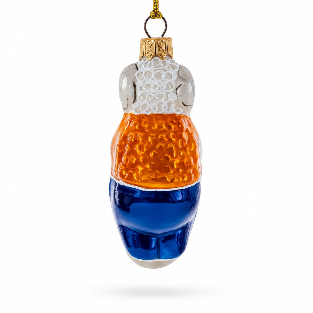 Goat in Folk Vest with Blue Trousers and Hat Glass Christmas Ornament