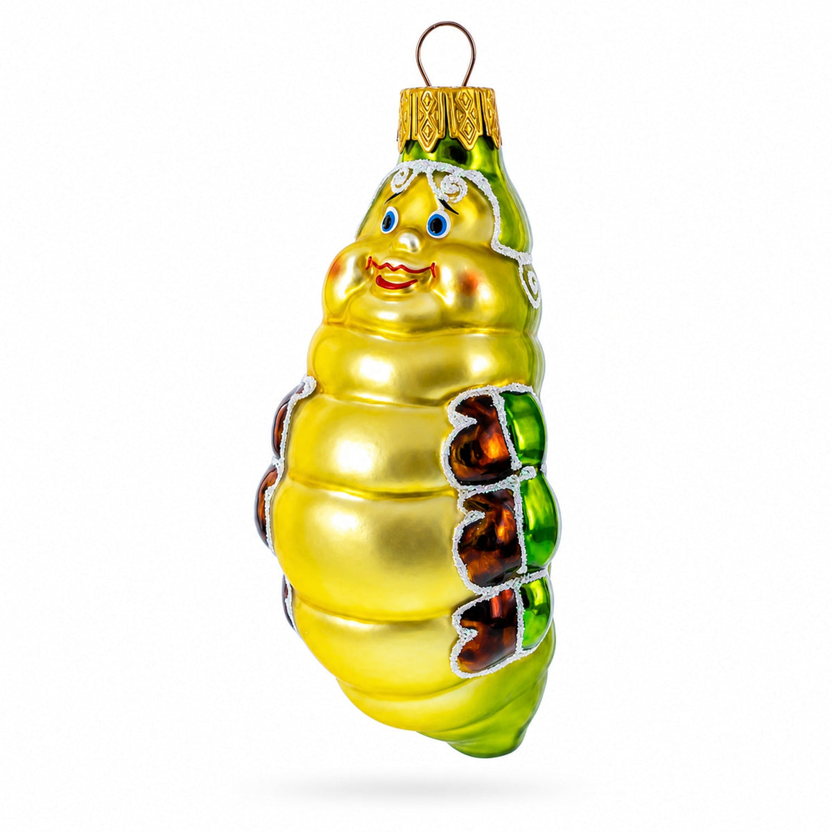 Happy Caterpillar Glass Christmas Ornament