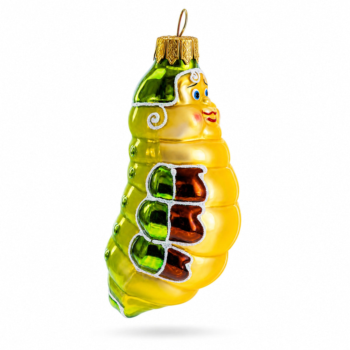 Happy Caterpillar Glass Christmas Ornament