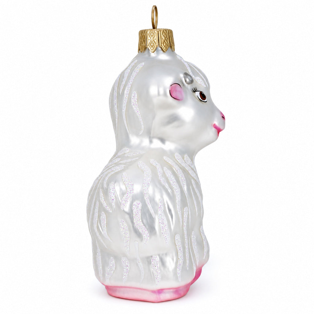 White Lamb and Sparkling Wool Glass Christmas Ornament
