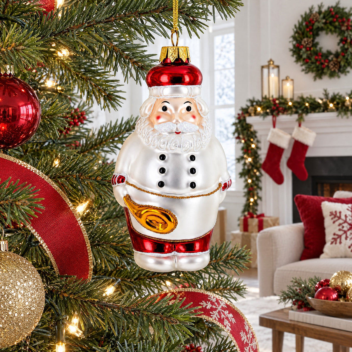 Santa the Cook Glass Christmas Ornament