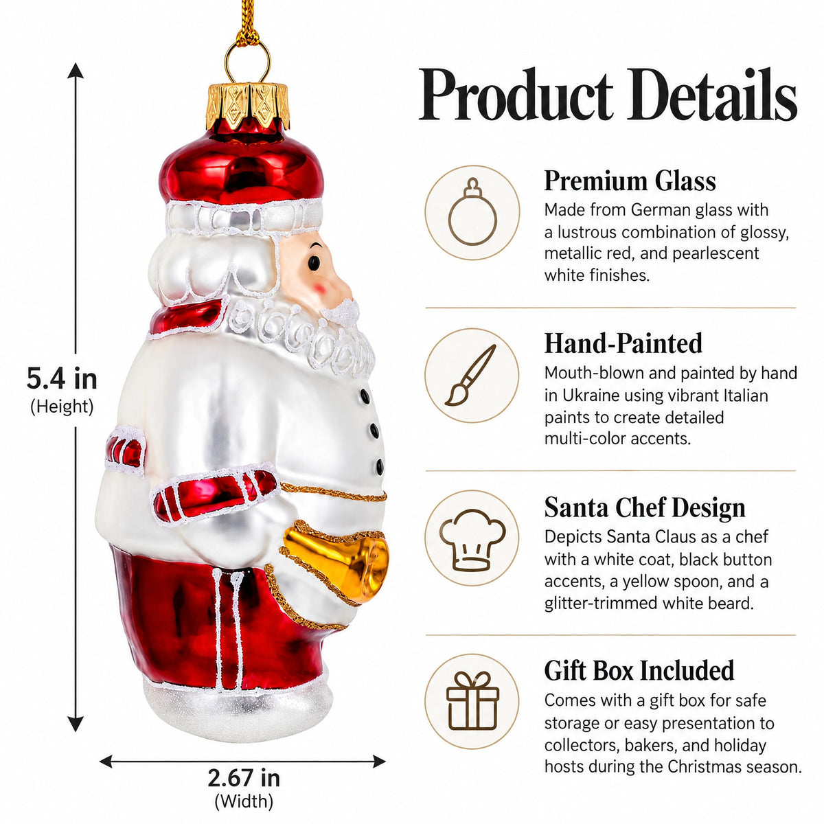 Santa the Cook Glass Christmas Ornament