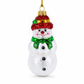 Snowman With Black Buttons and Red Nose Glass Christmas Ornament