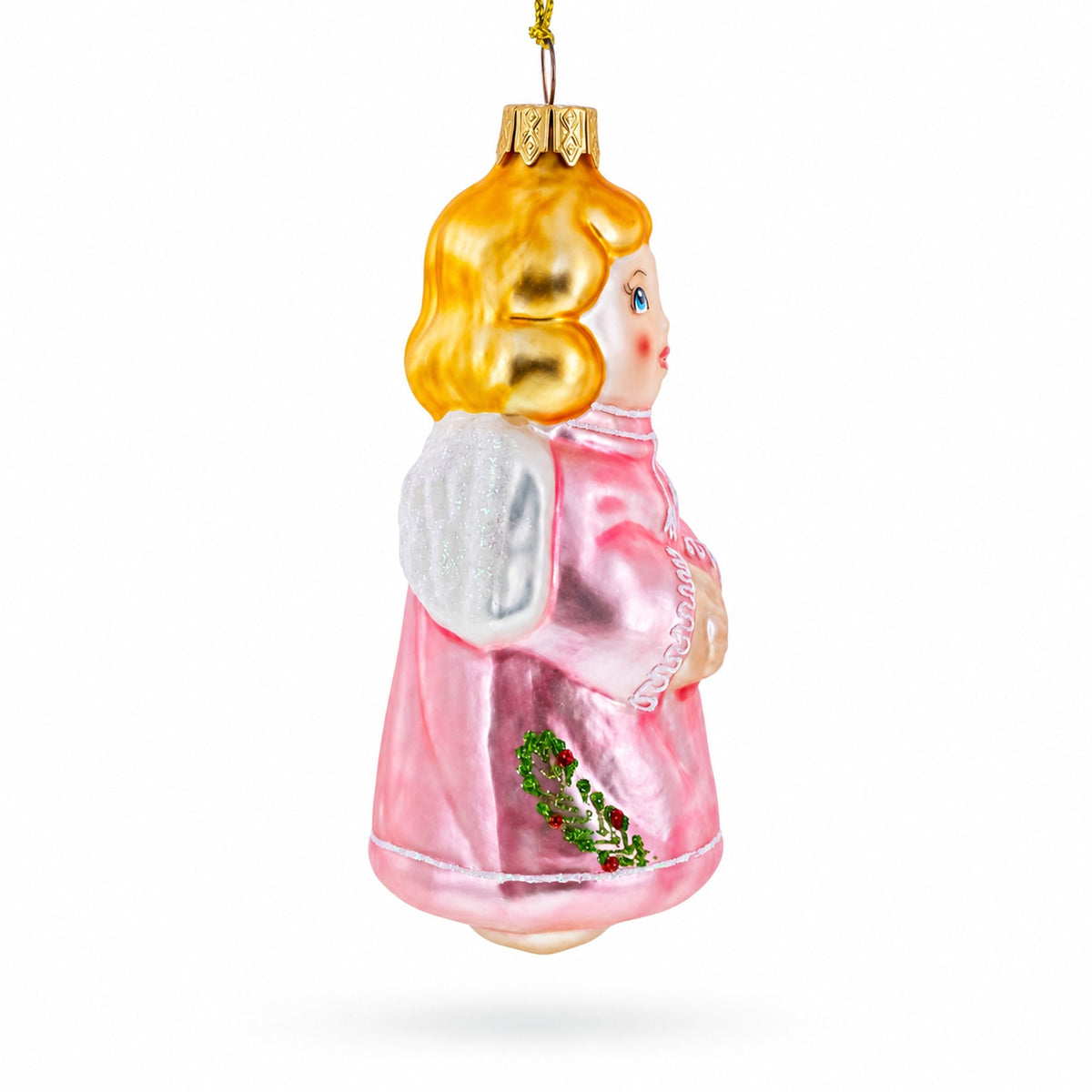 Vintage Style Angel in Pink Glass Christmas Ornament