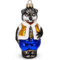 Gray Wolf Wearing Blue Pants and Gold Vest Glass Christmas Ornament