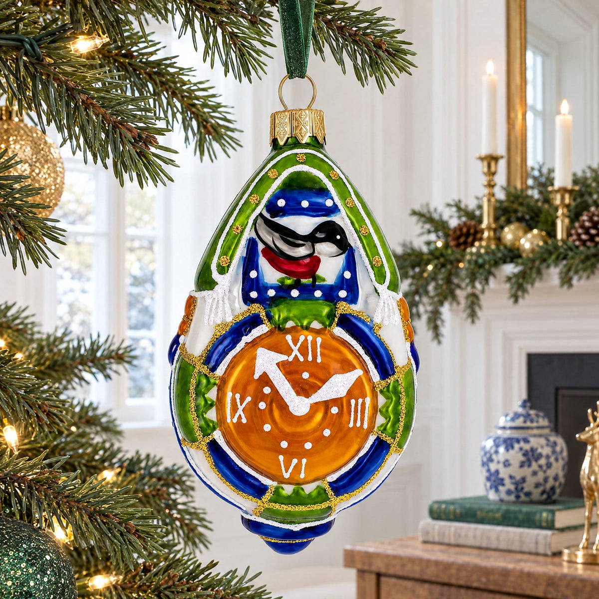 Traditional German Cuckoo Clock with Roman Numeral Glass Christmas Ornament