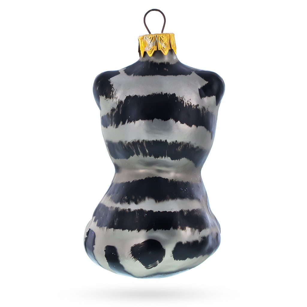 Striped Cat with Green Eyes Glass Christmas Ornament