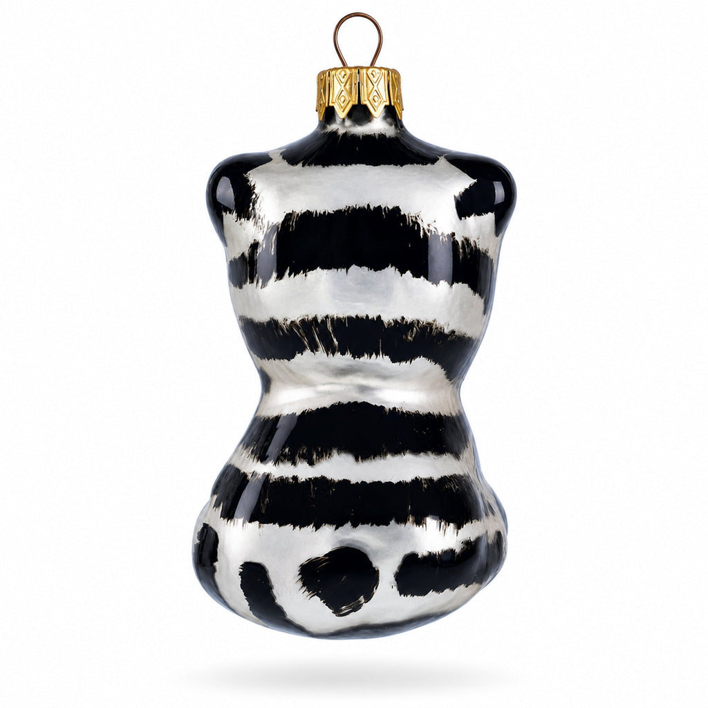 Striped Cat with Green Eyes Glass Christmas Ornament