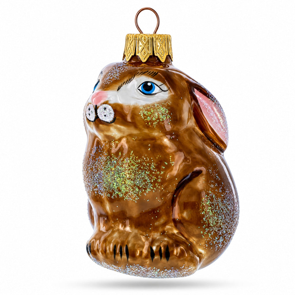 Sitting Rabbit Brown Bunny Glass Christmas Ornament