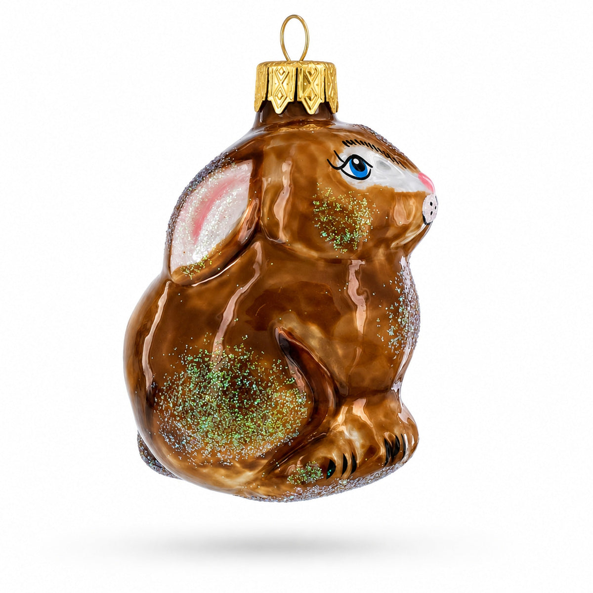 Sitting Rabbit Brown Bunny Glass Christmas Ornament