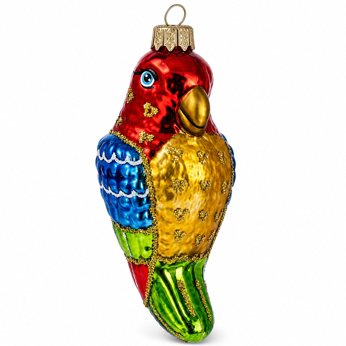 Parrot with Bright Feathers Glass Christmas Ornament