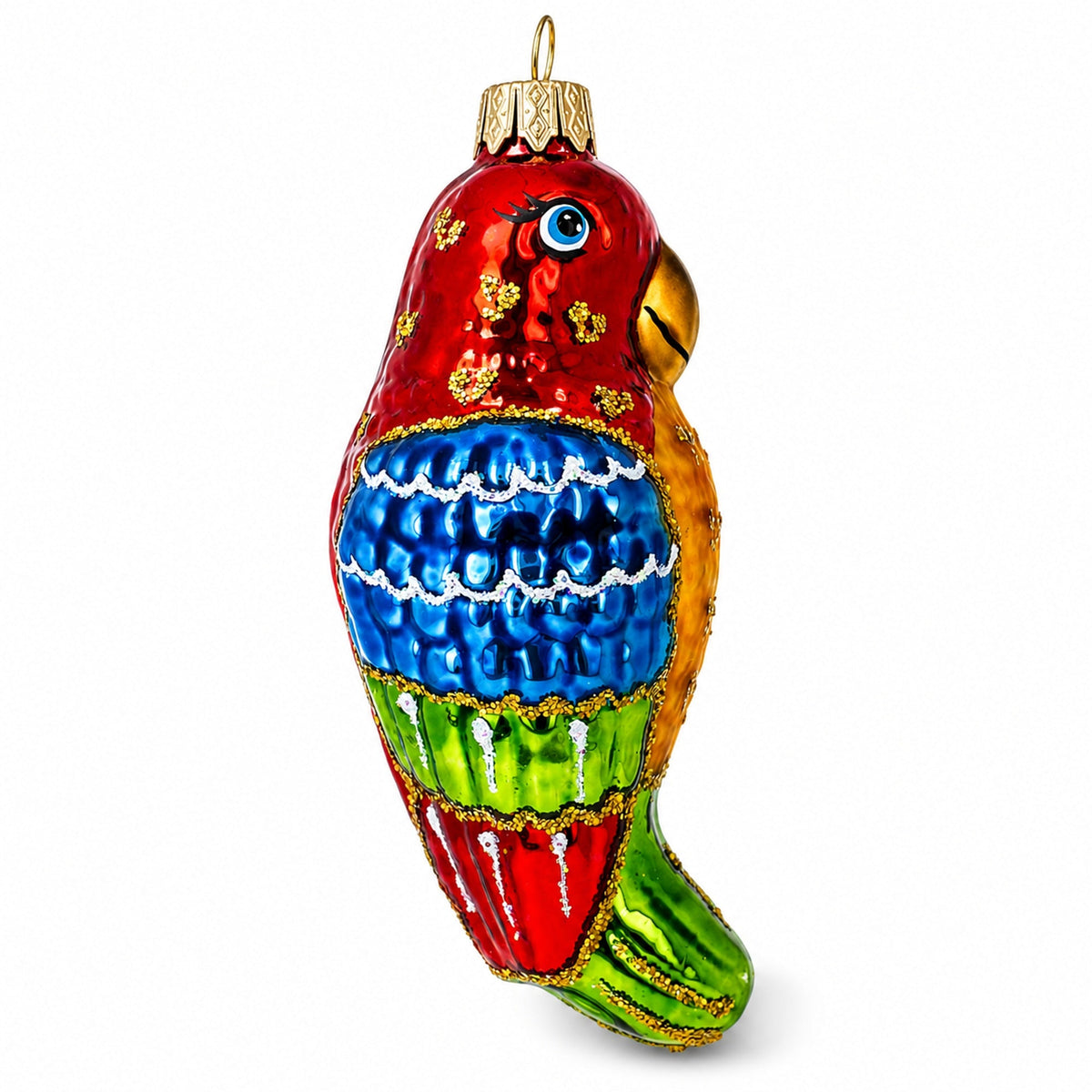 Parrot with Bright Feathers Glass Christmas Ornament