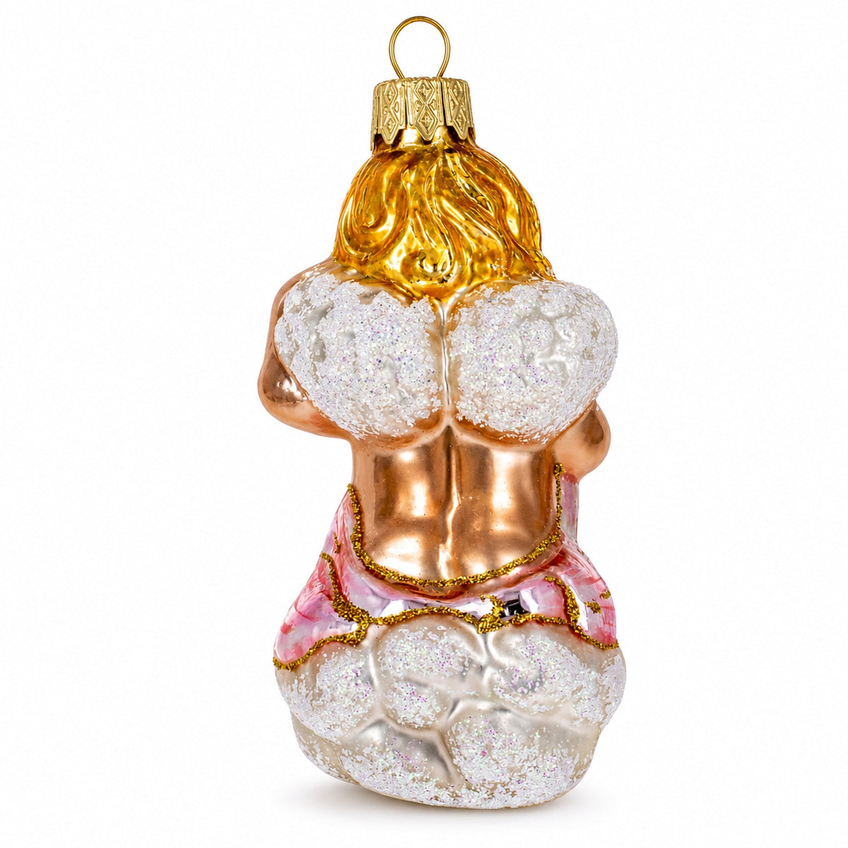 Cherub Angel Musician Playing Golden Mandolin Glass Christmas Ornament