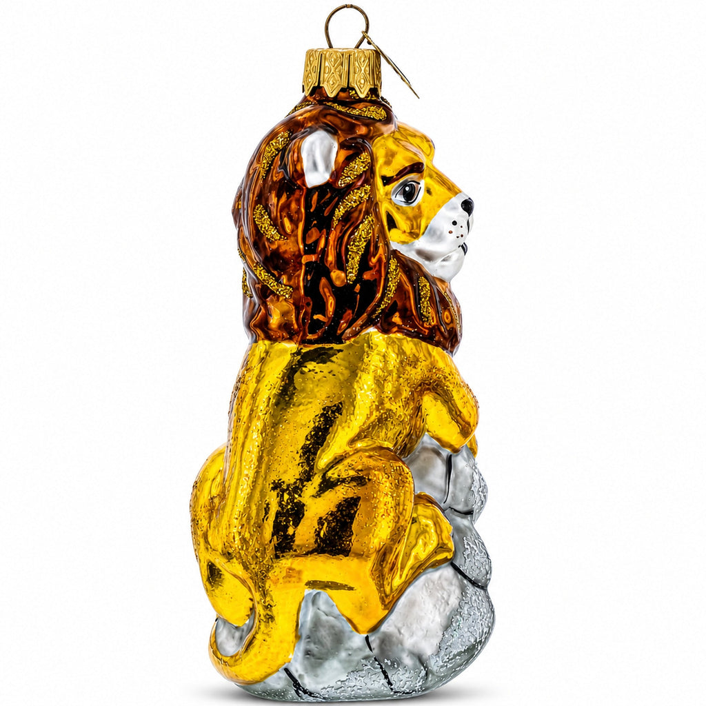 Lion on Gray Rock Glass Christmas Ornament