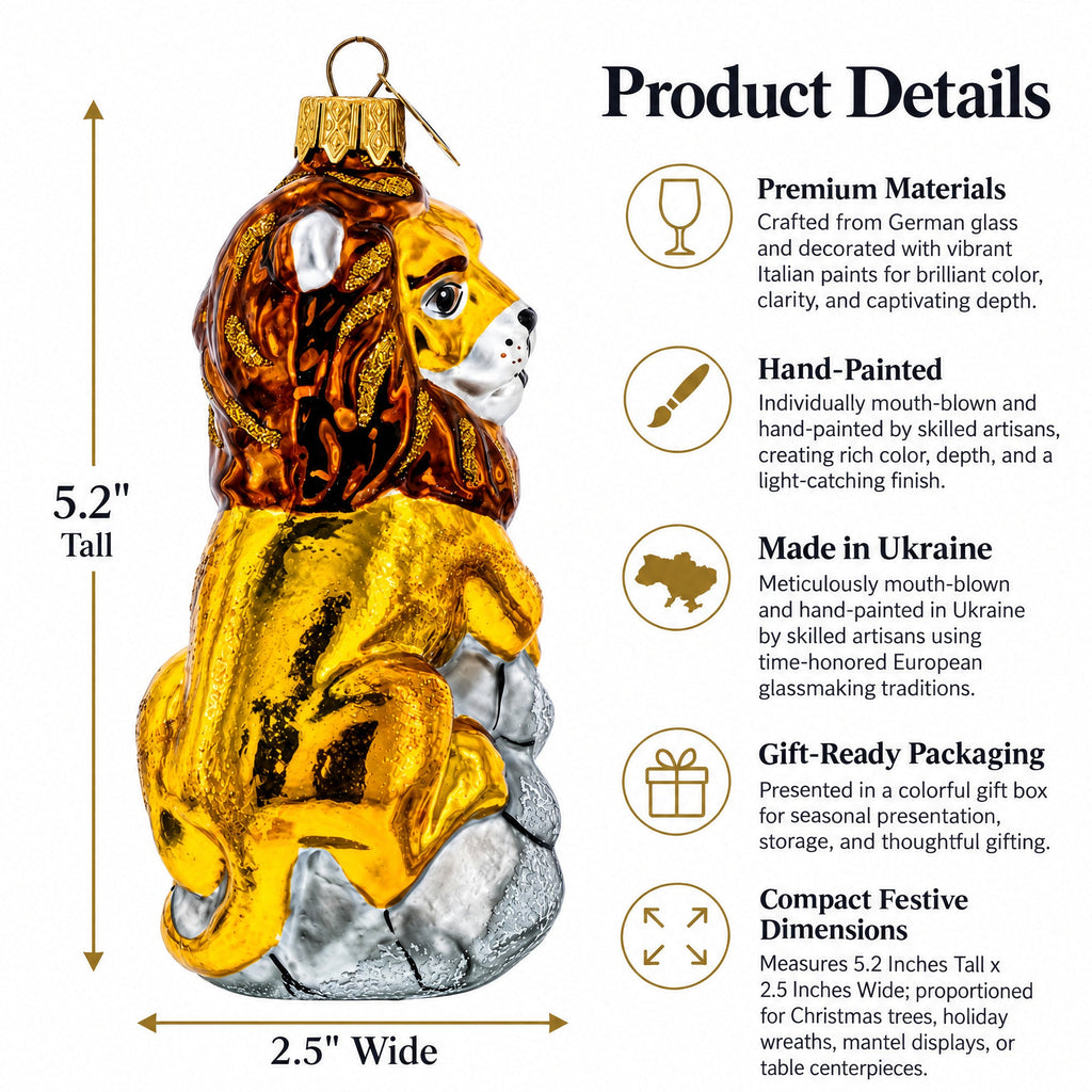 Lion on Gray Rock Glass Christmas Ornament