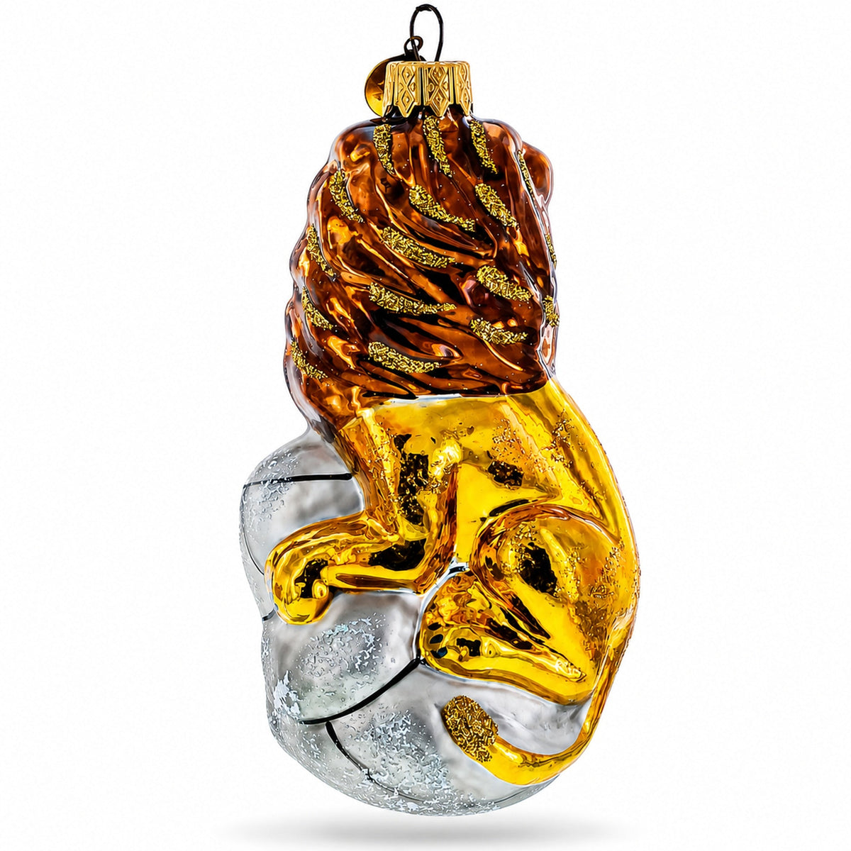 Lion on Gray Rock Glass Christmas Ornament