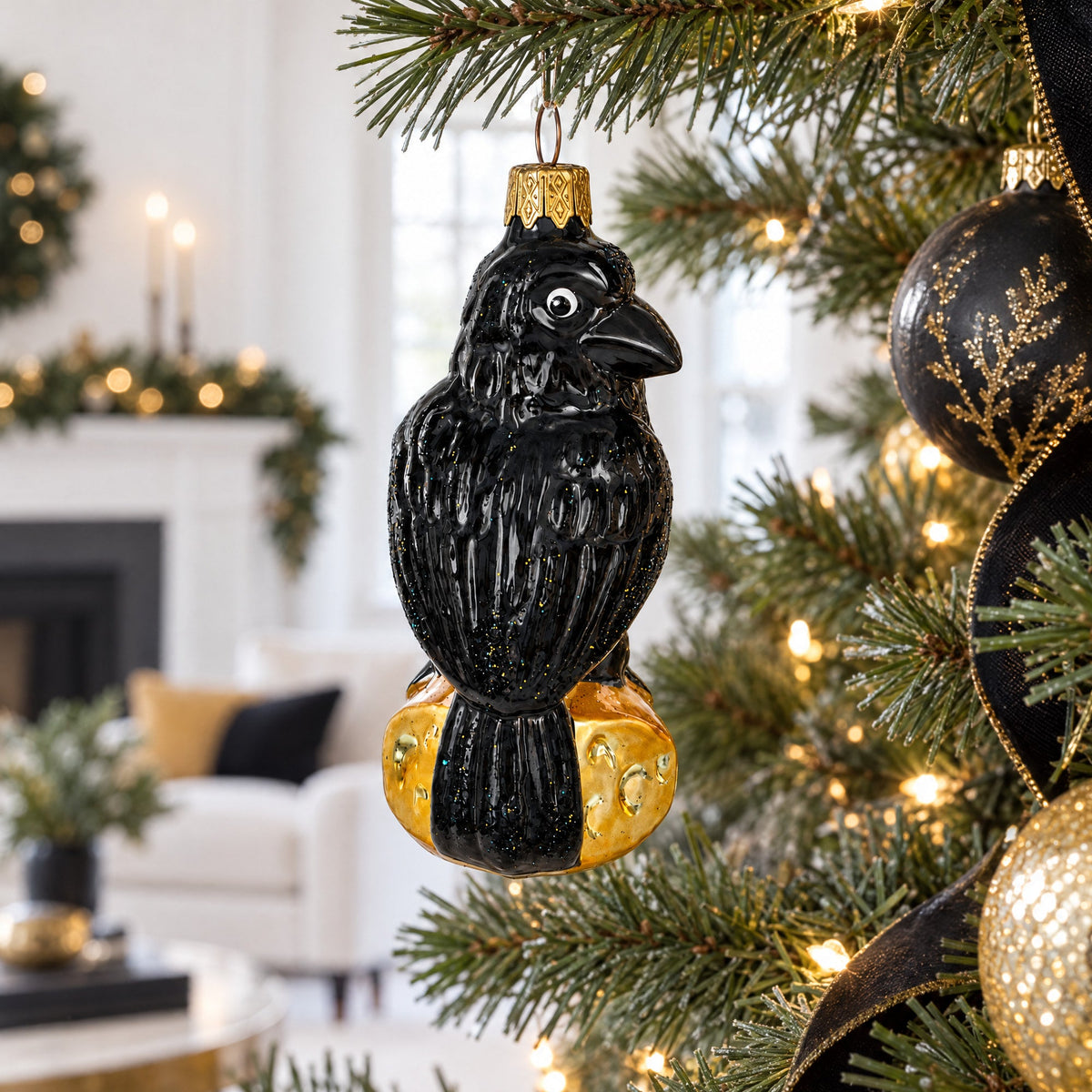 Black Crow Glass Christmas Ornament